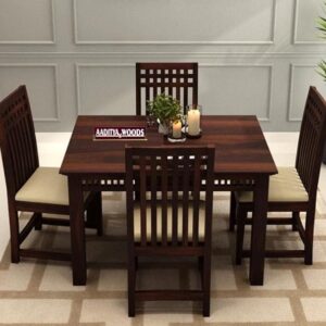 AADITYA WOODS Solid Sheesham Wood Four Seater Dining Table Set with 4 Chairs